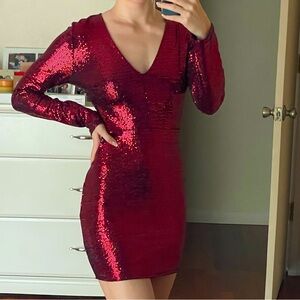 Size small sparkly red party long sleeve mini dress